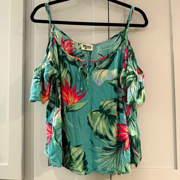 Show Me Your MuMu Tops - Show Me Your Mumu‎ Off the Shoulder Cold Shoulder Hawaiian Flowy Crop Top Medium